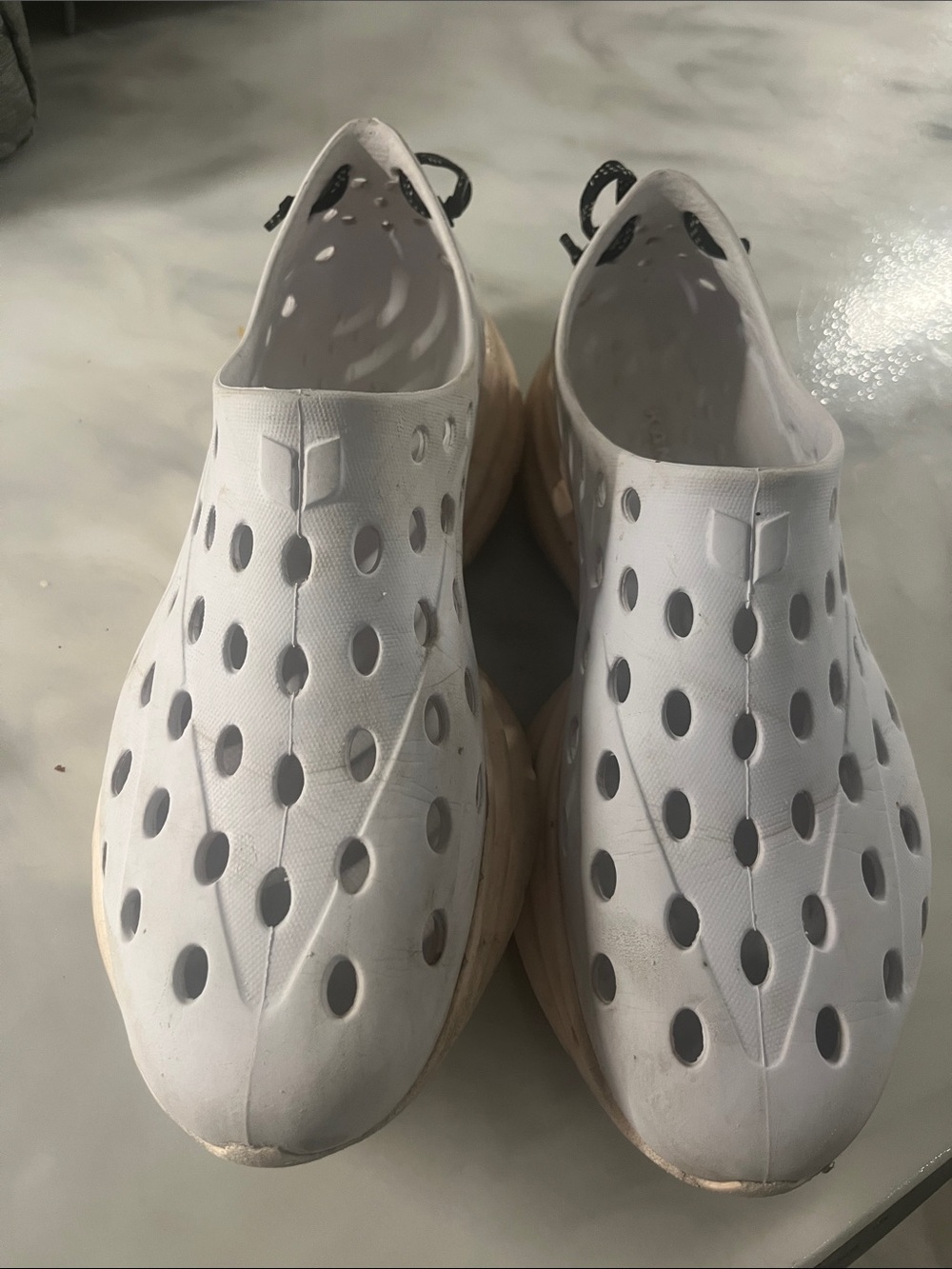 Men's White Ventilated Slip-On Sandals with Beige Sole